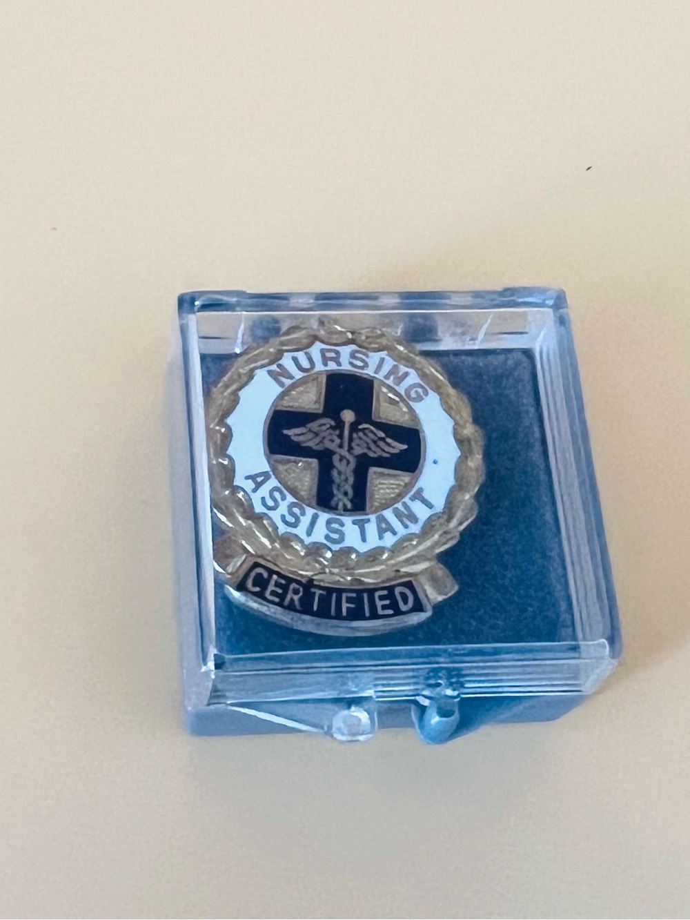 Nursing Assistant Certified Badge Pin - gold & Blue